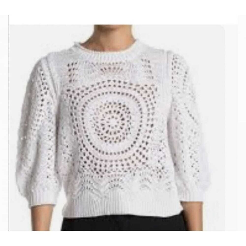 ba&sh White Crochet Knit Crewneck Sweater